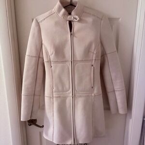 bebe Faux Shearling Coat Women's XS Ivory Sherpa Lined Zip Moto Jacket